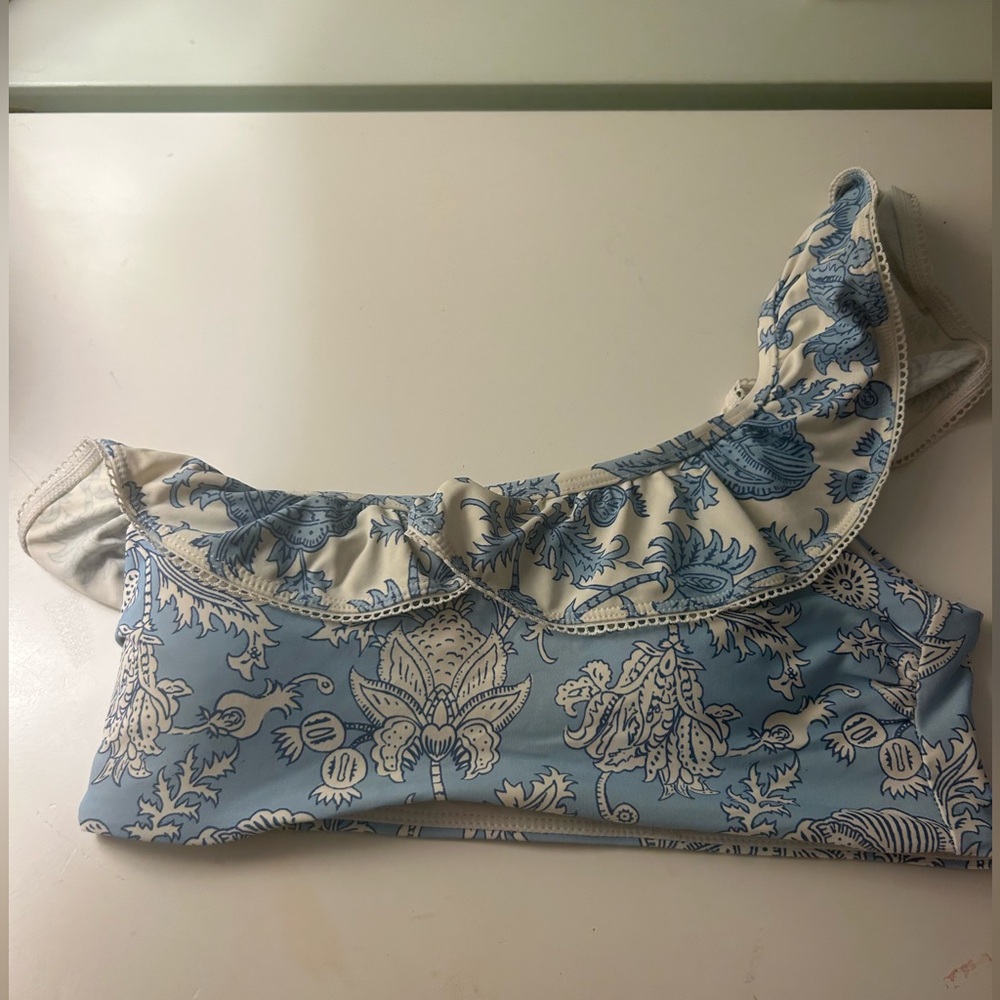 Roller Rabbit Blue and Cream Floral Bikini Top